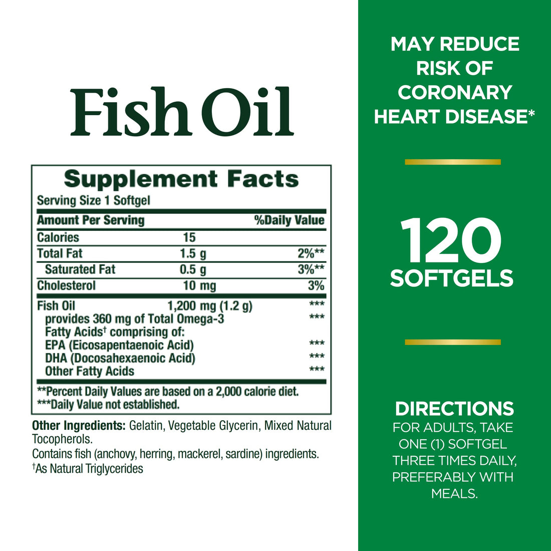Nature's Bounty Fish Oil, Dietary Supplement, Omega 3, Supports Heart Health, 1200 Mg, 120 Rapid Release Softgels