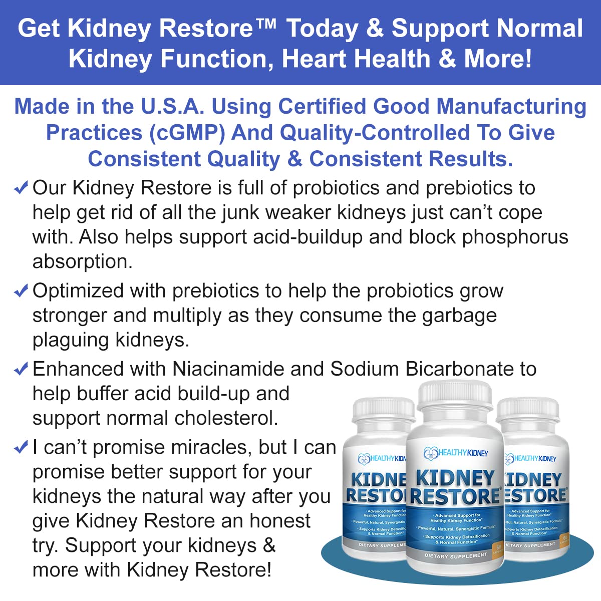 Kidney Restore & Kidney-D 2-Pack Capsules for Kidney Support with Optimized Vitamin D Antioxidants, Kidney Probiotics, Sodium Bicarbonate for Kidney Cleansing