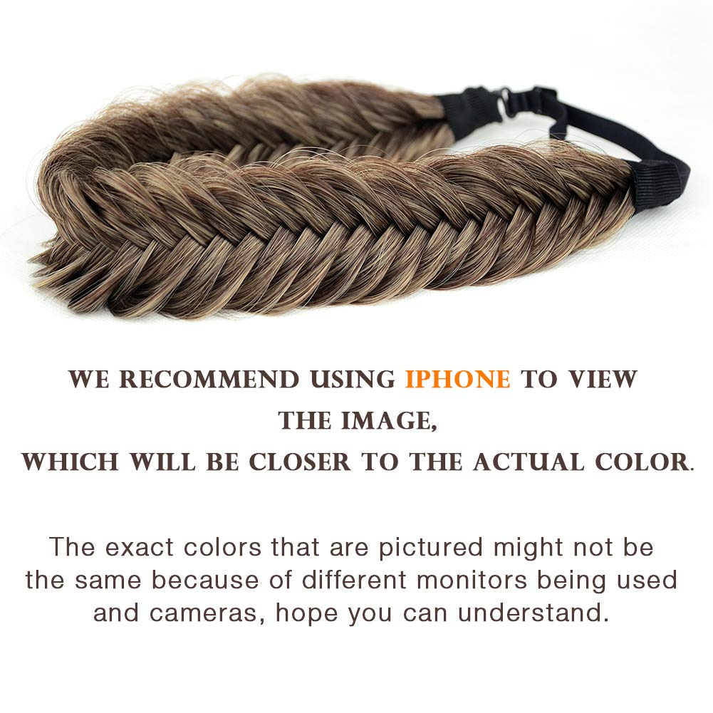 BOBIYA Wide Fishtail Synthetic Hair Braided Headband Classic Chunky Plaited Braids Elastic Stretch Hairpiece Women Girl Beauty accessory,59g (Honey Blonde)