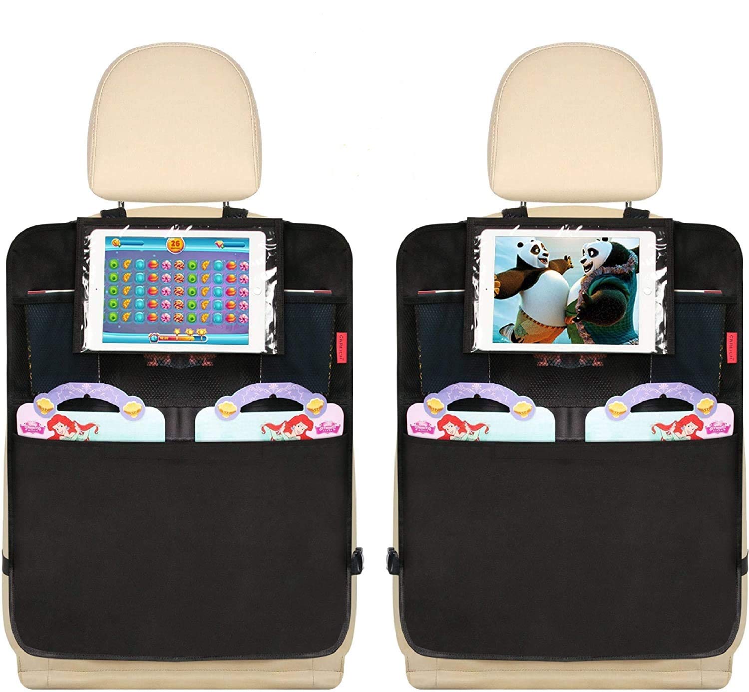 Kaiphy Car Backseat Organizer Premium Quality Car Kick Mats with 10 Tablet Holder - Extra Large Pocket- Sturdy Top 2Pack