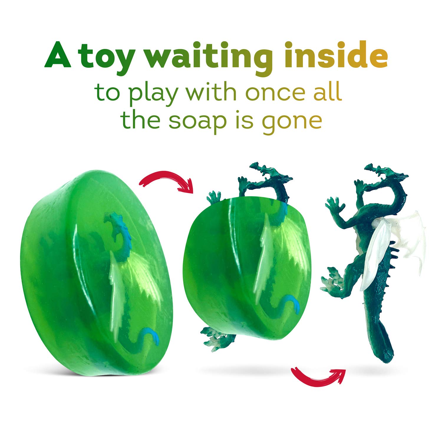 Relaxcation 1 Soap Bar For Kids With Toy Inside Cute Dragon Surprise - Natural Green Apple Kids Soap - Safe For Skin - For Hand, Face and Body Wash - Handmade in USA