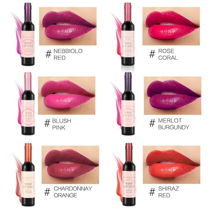 Wine Lip Tint 6 Colors, Waterproof Long Lasting Lip Stain, Non-stick Cup Lip Gloss, Light but Smart, Red and Wonderful, Lipstick Set, Fine Packaging