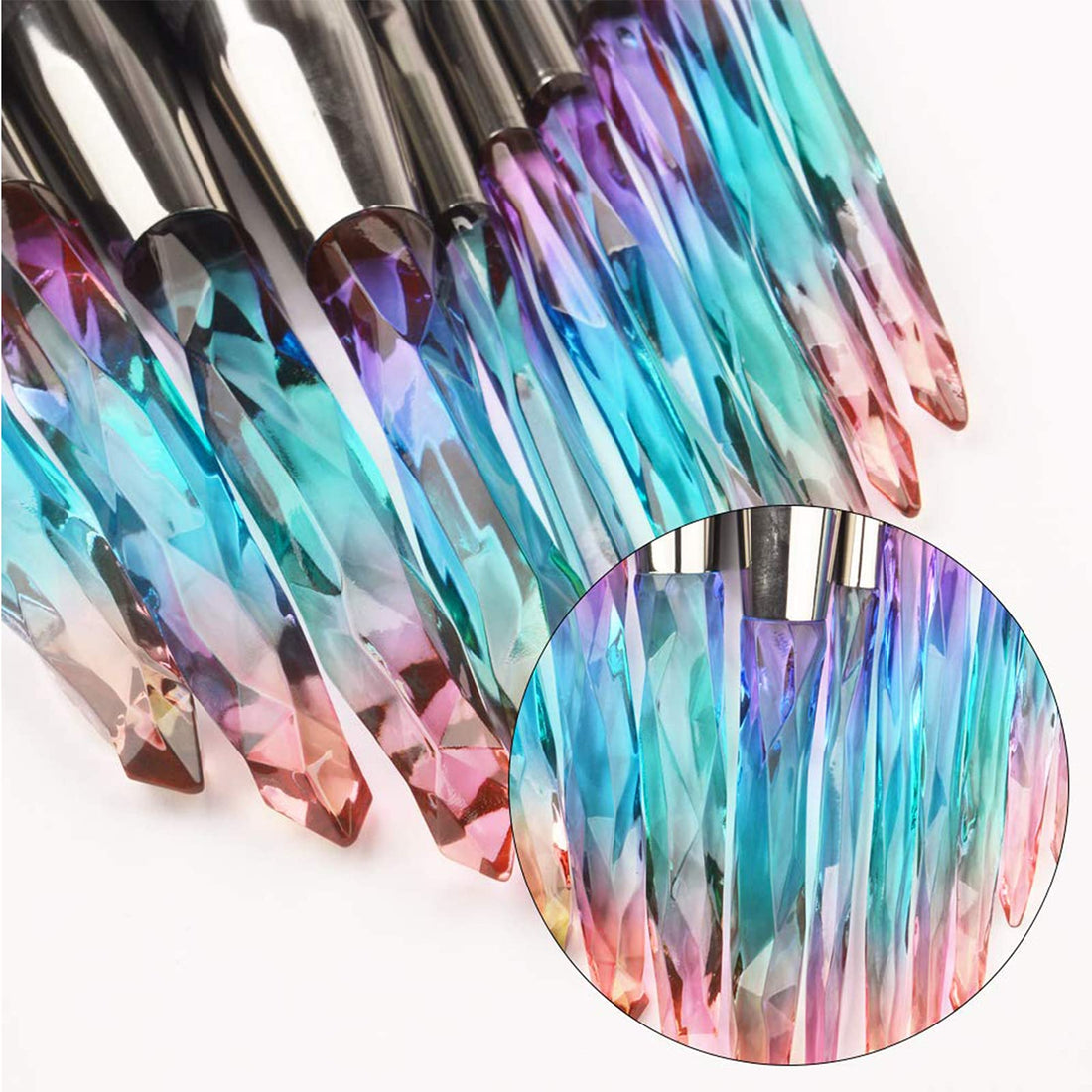Daxstar Makeup Brushes Crystal Handle,10pcs Colorful Professional Diamond Cosmetic Brush Set for Kabuki Concealer Face Powder Eye Shadow Highlight Blue Unicorn Brush Kit for Make-up