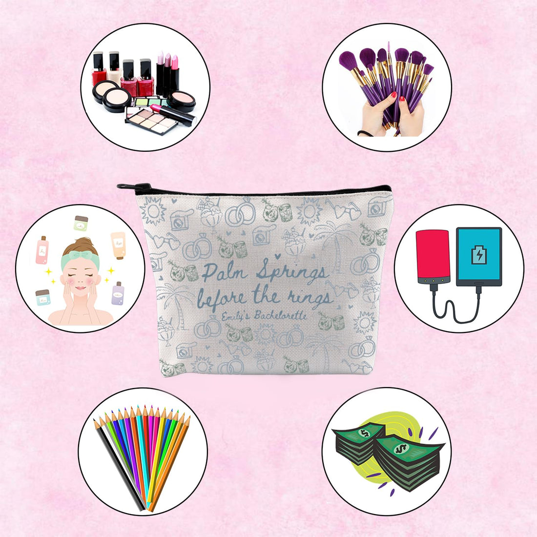 TSOTMO Palm Beach Gift Palm Springs Before The Rings Makeup Bag Wedding Gift for Sister Daughter (Before the rings bag)