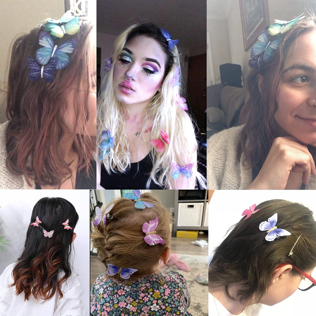 Honbay 6PCS Colorful Chiffon Butterfly Modelling Hair Clips Organza Wings Hair Clips