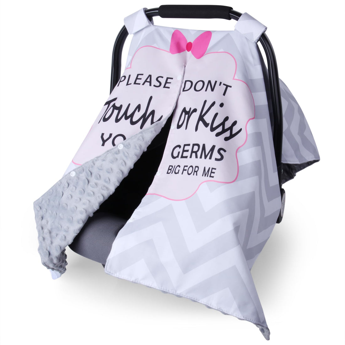 Metplus 2 in 1 Baby Car Seat Cover, Car Seat Canopy for Babies, Mom Nursing Cover, Minky Baby Carrier Covers, Newborn Boy Girl Shower Gift, Peekaboo Opening & No Touch Sign, Grey Stripes