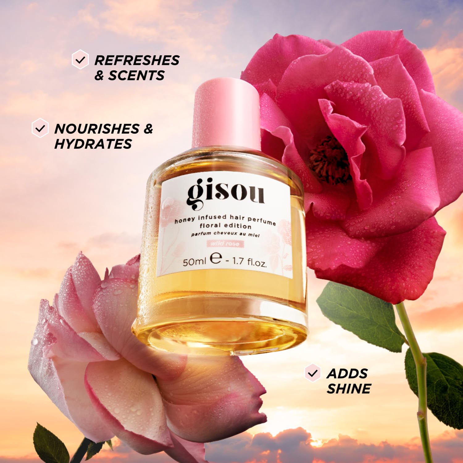 Gisou Honey Infused Hair Perfume Mini – Long-Lasting Hair Fragrance with Mirsalehi Honey & Argan Oil, Wild Rose, 0.5 Fl Oz