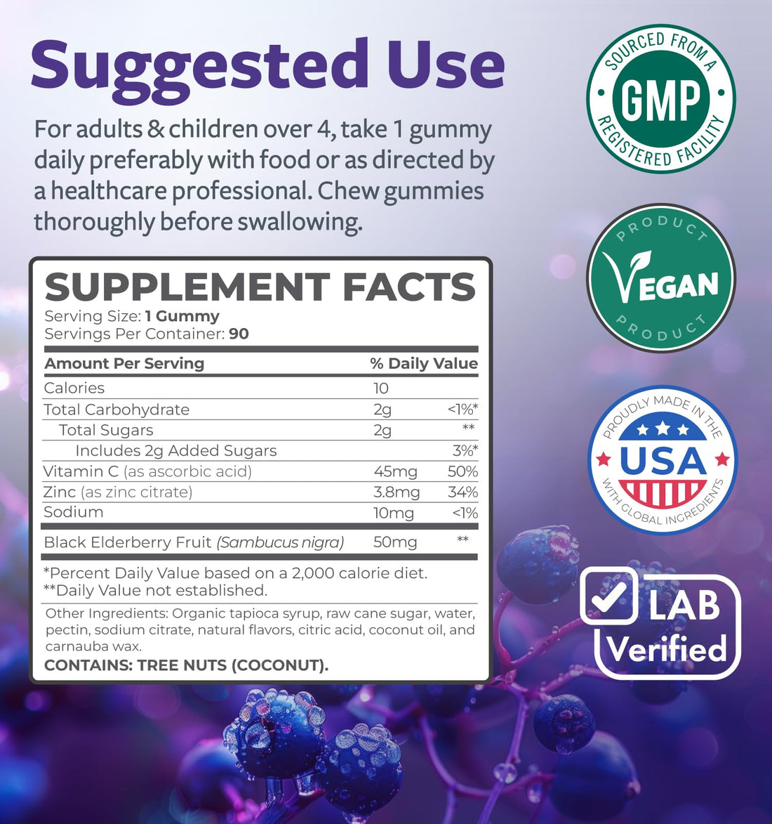 Elderberry Gummies for Kids with Vitamin C & Zinc (3 Months Supply) 90 Delicious Raspberry Flavor Gummy - Immune Support Supplement for Children - Vegetarian Sambucus Elderberry Gummies (No Pills)