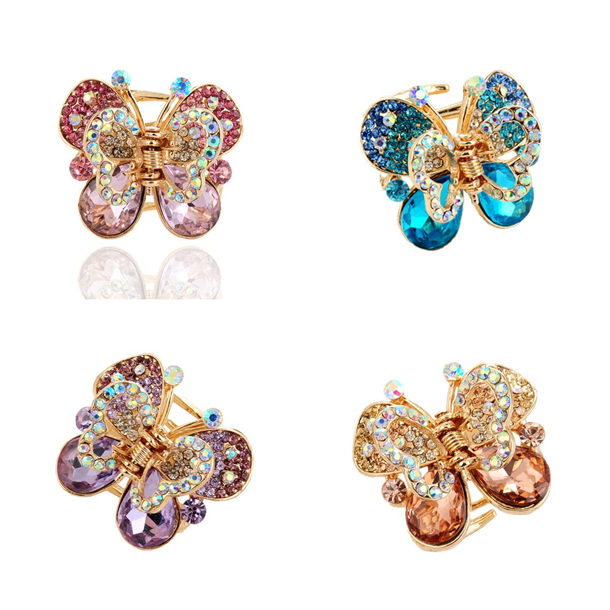 Casualfashion 4Pcs Rare Crystal Rhinestone Butterfly Bangs Clip Bow Hair Claw Gripper for Girl Women 1.261.10 inch