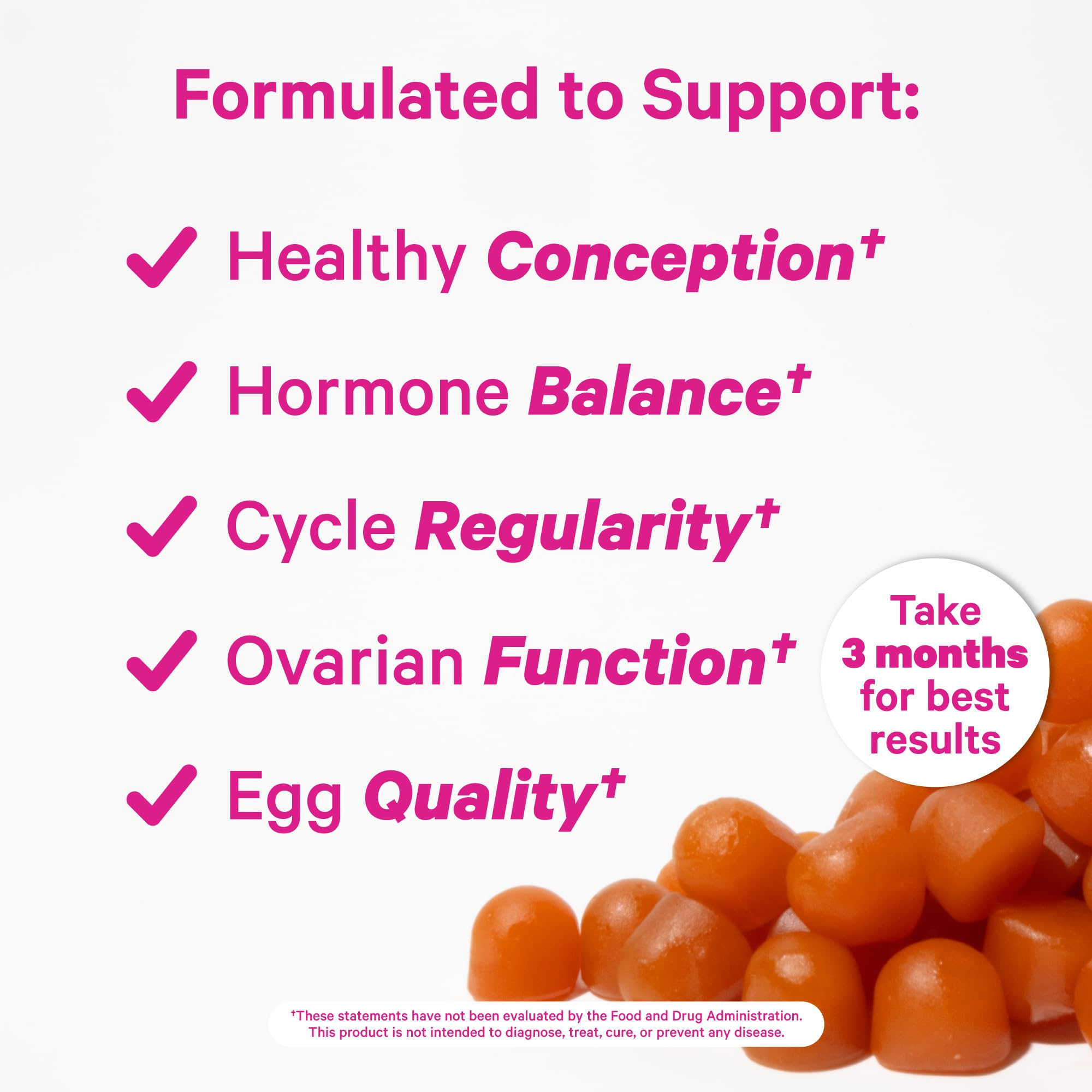 Pink Stork Premium Fertility Gummies for Women - Prenatal Conception Supplements for Her with Inositol, CoQ10, Folate and Vitamins to Support Hormone Balance, Ovulation + Menstrual Cycle, 60 Gummies