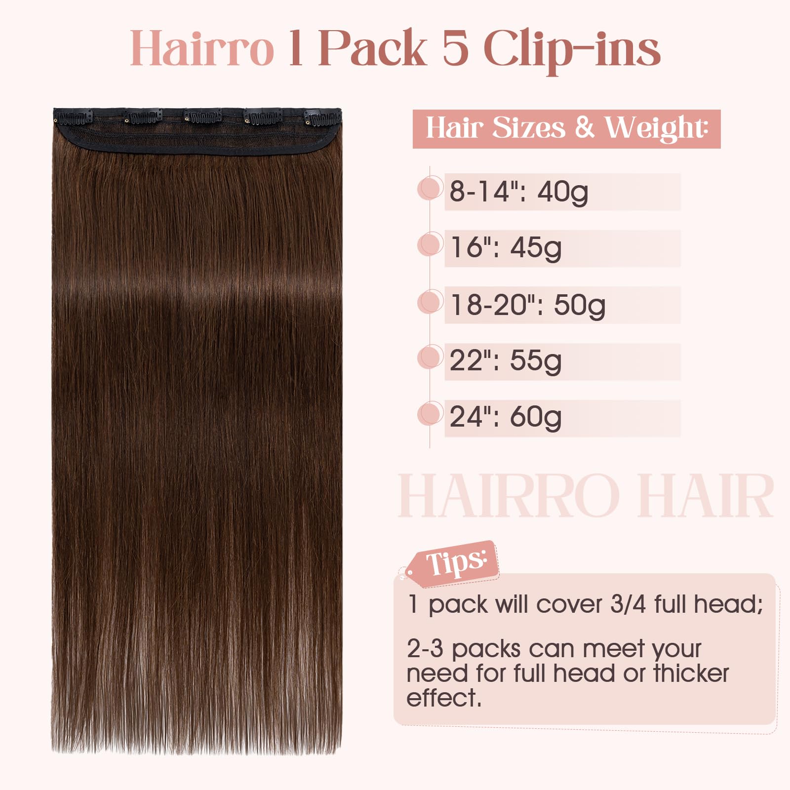 22 Inch Clip in Extensions 100% Remy Human Hair 55g One-piece 5 Clips Long Straight Hair Extensions for Women Wide Weft Soft Silky #4 Medium Brown