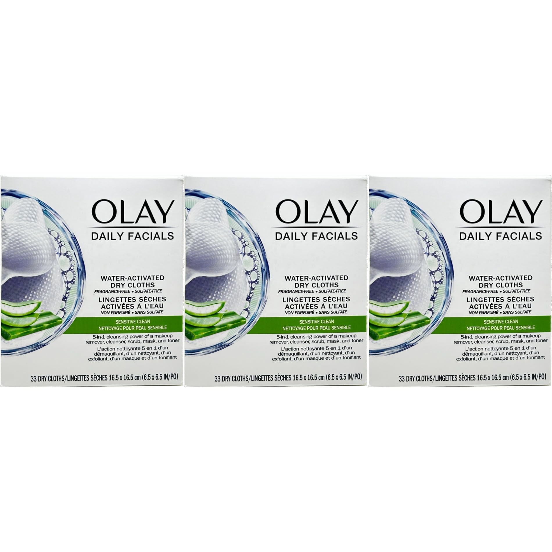 OLAY Daily Gentle Clean 5-in-1 Water Activated Cloths, 33 Count (Pack of 3)