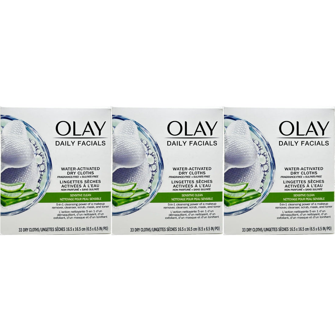 OLAY Daily Gentle Clean 5-in-1 Water Activated Cloths, 33 Count (Pack of 3)