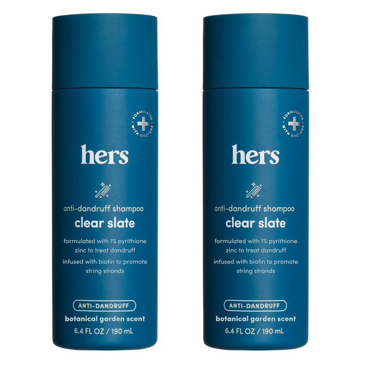 hers Clear Slate Anti Dandruff Shampoo, 2 Pack - Dermatologist Formulated Dry Scalp & Dandruff Shampoo with Biotin - Shampoo with 1% Zinc Pyrithione - Botanical Garden Scent - 2 x 6.4 fl oz