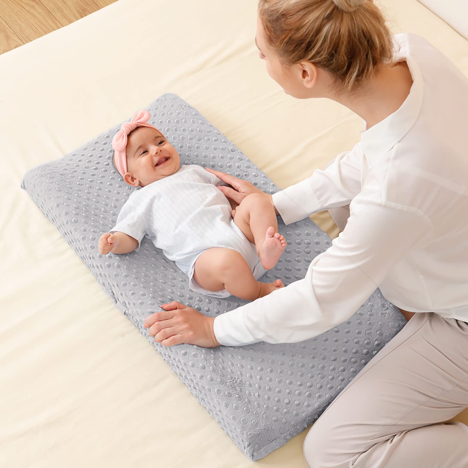 Baby Changing Pad Cover, Super Soft Plush Dot Diaper Changing Table Covers for Baby Girls and Boys, Ultra Comfortable, Safe for Babies, Fit 32/34'' x 16 Pad (Gray)