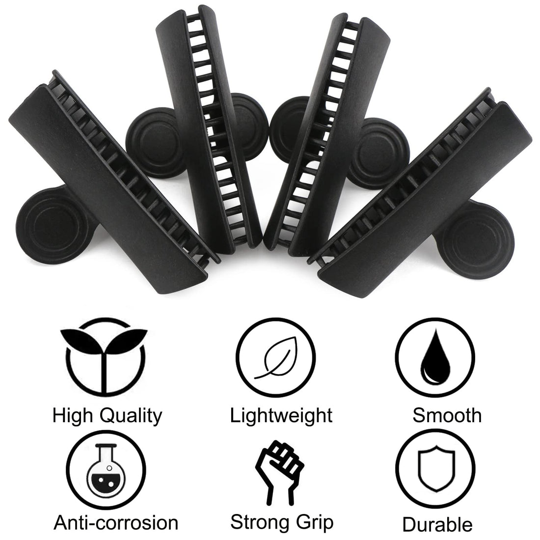 Professional Salon Hair Claws, Segbeauty 4pcs Butterfly Hair Clips, Black 3.46'' Jaw Clip Hairdresser Sectioning Claw Double Teeth, Hair Styling Clamp Pins Set for Thick Long Hair