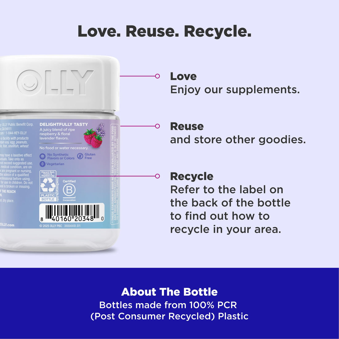 OLLY Relaxing Magnesium Gummies, Supports Muscle Relaxation*, Magnesium Citrate, Raspberry Lavender Flavor, 15 Day Supply - 60 Count