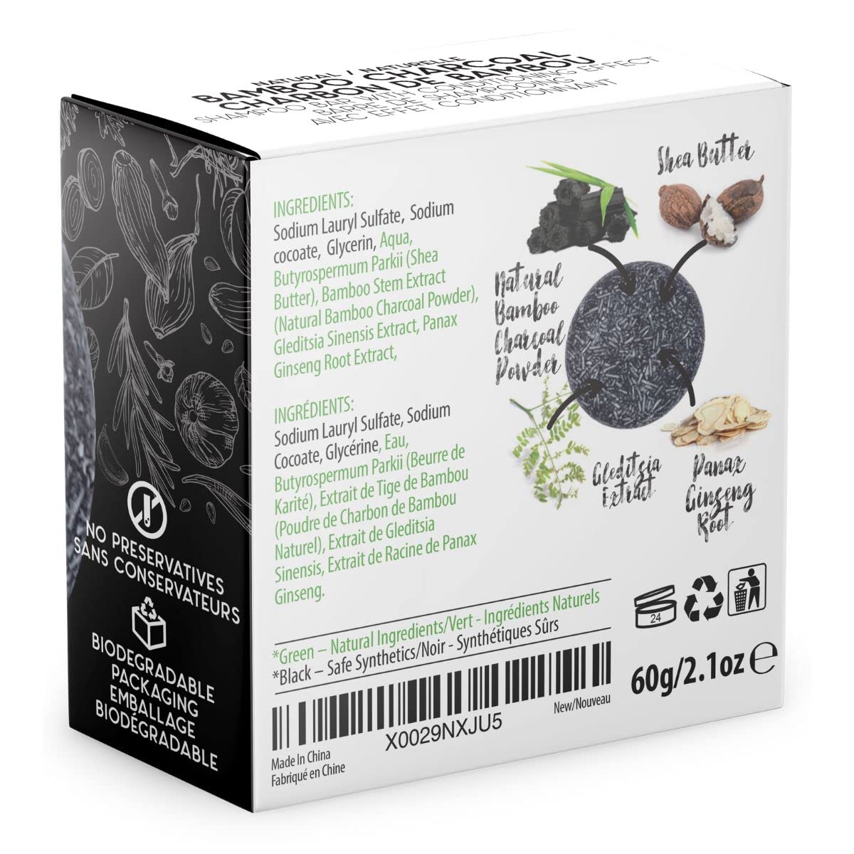 BAMBOEARTH Solid Shampoo Bar And Conditioner Effect Hair Soap – 100% Organic Shampoo Bars For Hair With All Natural Plant Based Essential Oils And Zero Waste Biodegradable Packaging (Bamboo Charcoal)