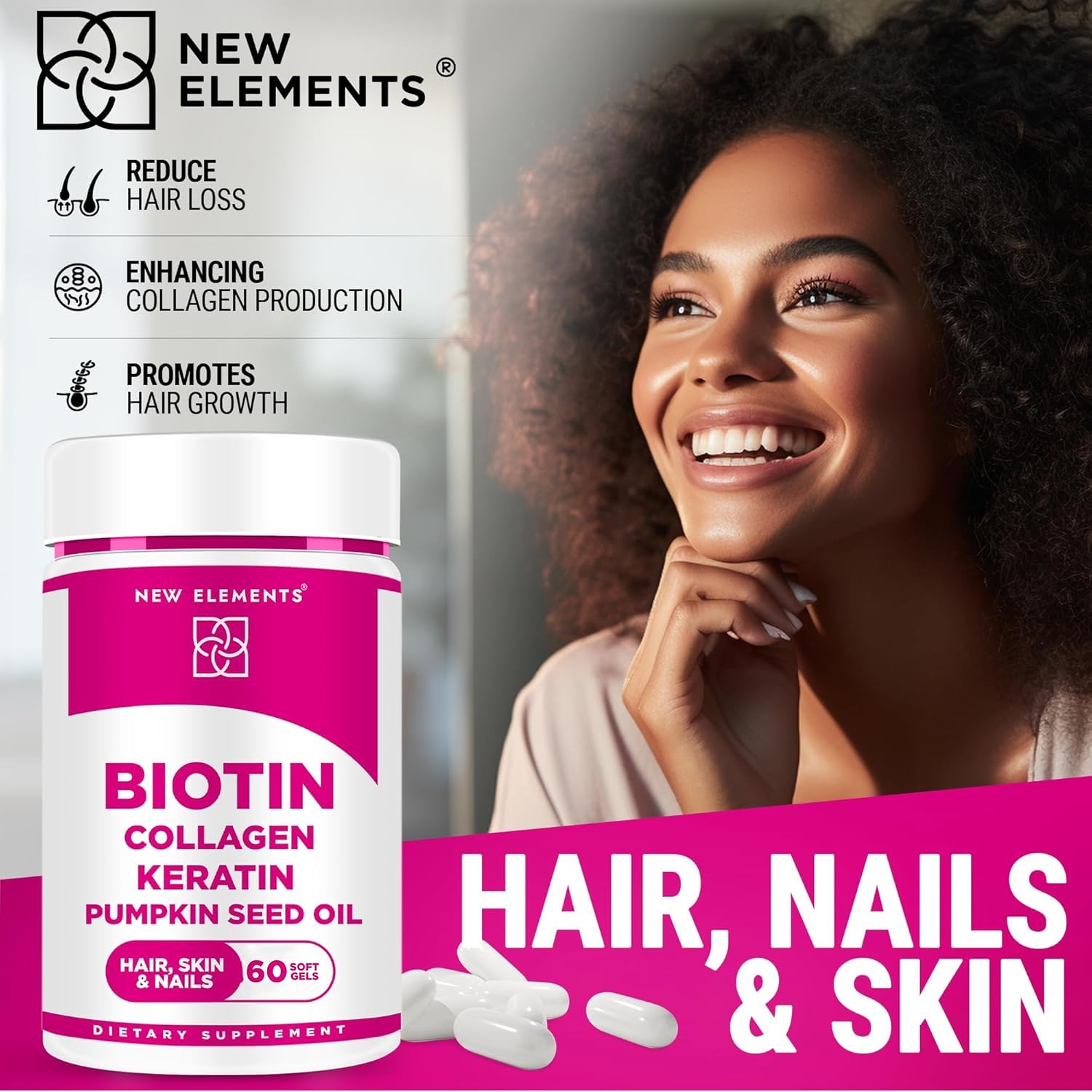 Biotin Supplement 10000mcg with Collagen Peptides Keratin and Pumpkin Seed Oil for Hair Skin and Nails | Hair Growth Supplement for Women & Men | Biotin and Collagen Supplements for Hair Loss
