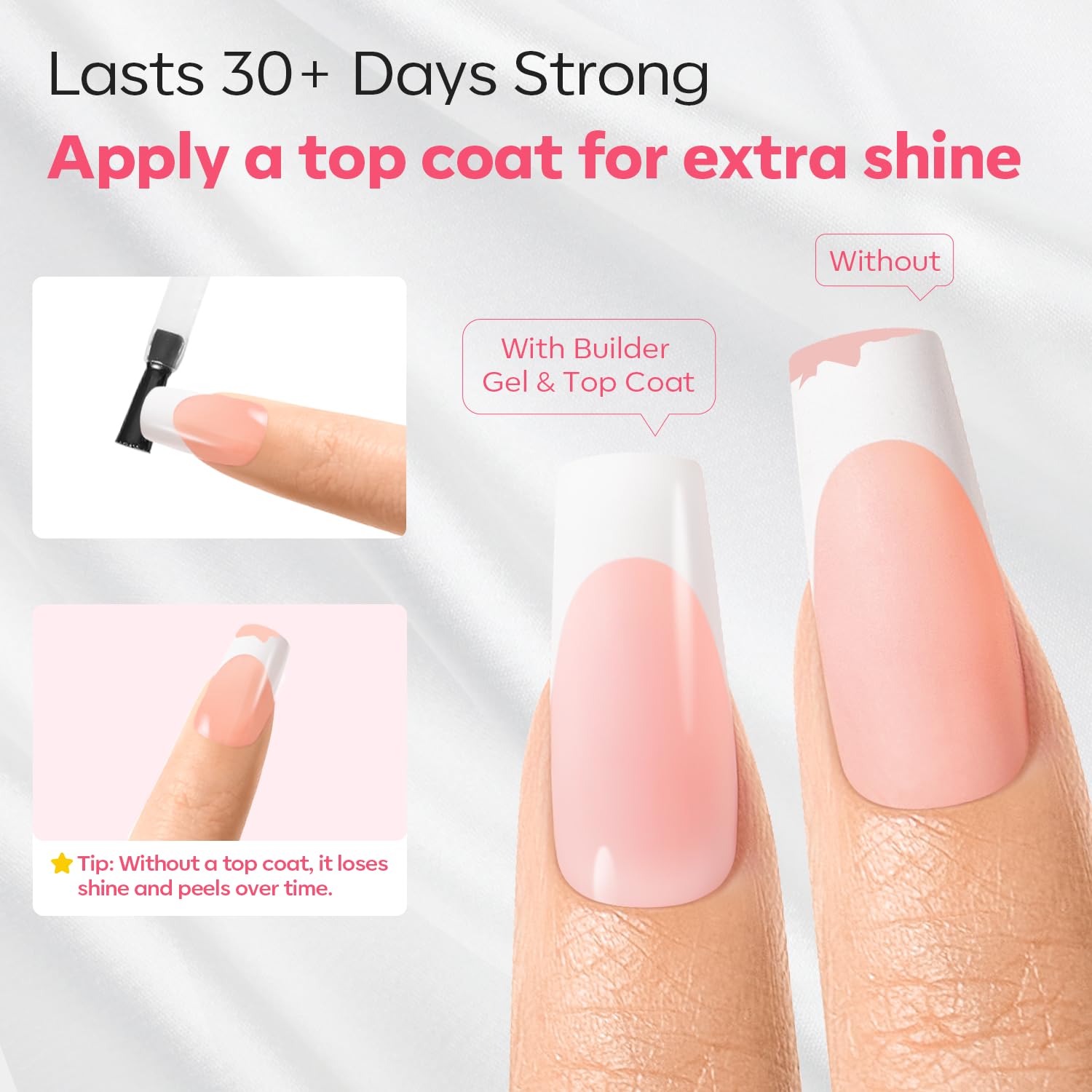 Modelones Press On Nails Kit with Top Coat Nail Glue for Nail Tips Builder Nail Gel 160 PCS Short Brown Square French Tip Press on Nails with LED Light for Easy DIY Nail Art