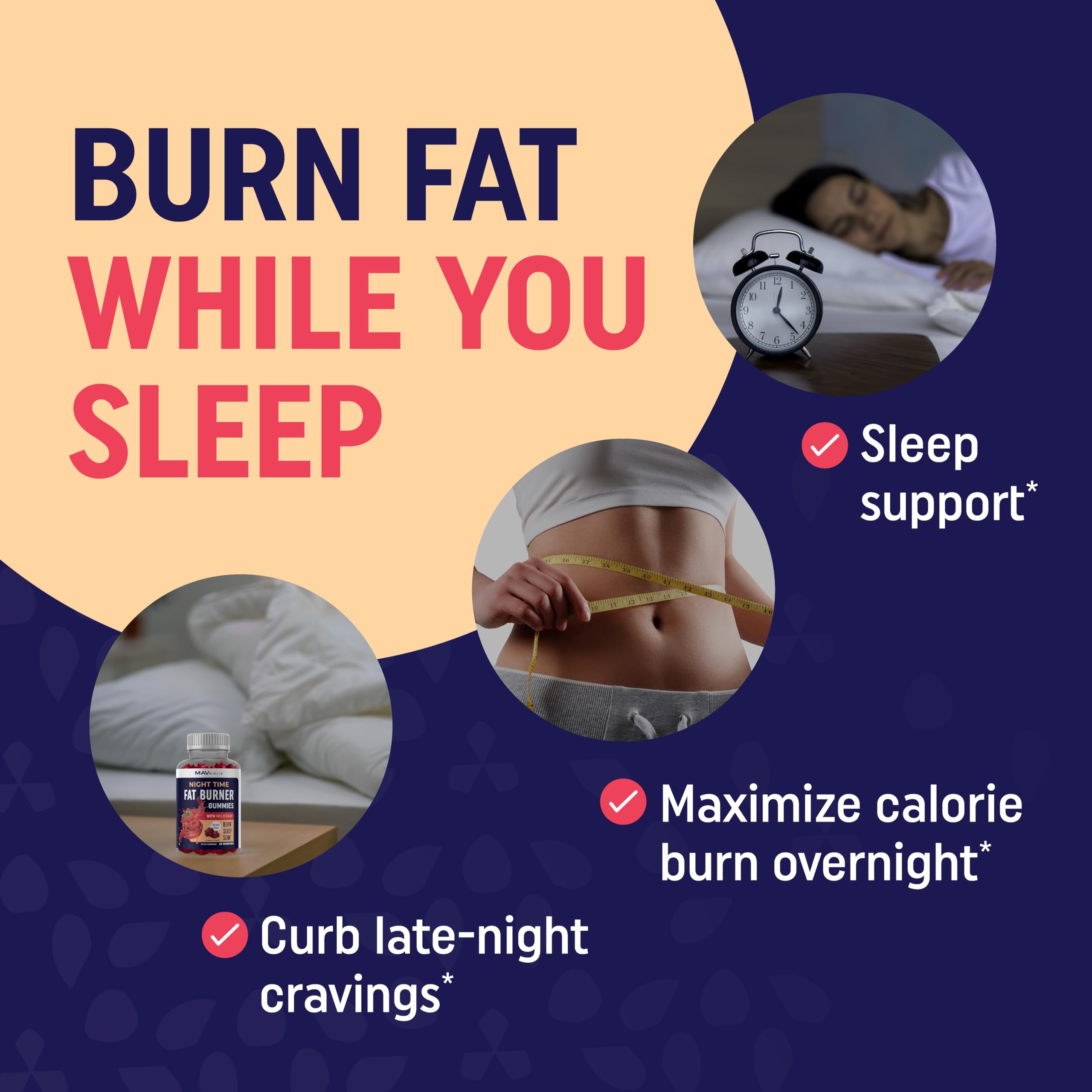 Night Time Fat Burner Gummies with Melatonin for Sleep & Weight Loss Support | Hunger Suppressant & Metabolism Booster, Shred Belly Fat While You Sleep | Diet Supplement for Women & Men | 60 Ct