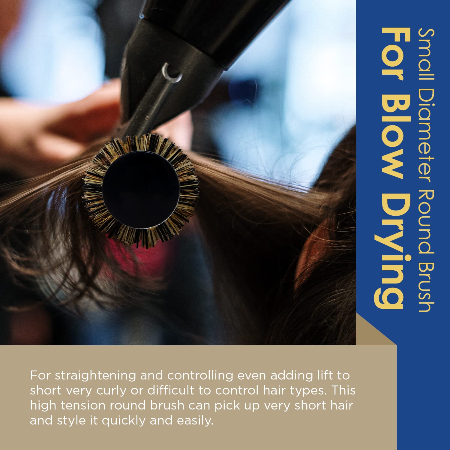 Spornette 1 Inch Mini Rounder Hair Brush Metal Thermal Barrel & Boar Nylon Bristles - Small Round Brush for Blow Drying, Styling, Smoothing & Volume (MR-2) For Barbers, Short Curly Bangs & Hairline