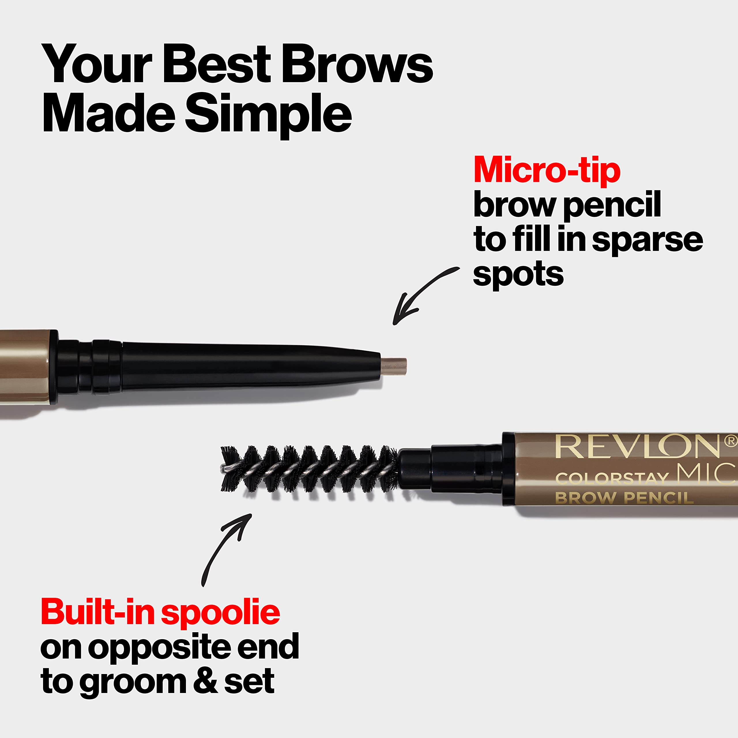 Revlon ColorStay Micro Eyebrow Pencil with Built In Spoolie Brush, Infused with Argan and Marula Oil, Waterproof, Smudgeproof, 453 Soft Brown, 0.003 oz