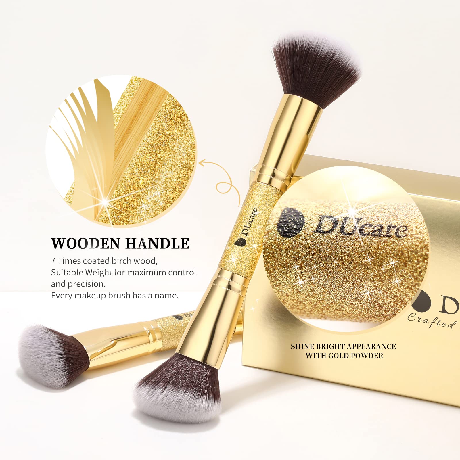 DUcare Makeup Brushes Duo End Powder Foundation Buffer and Contour Synthetic Cosmetic Tools 2Pcs