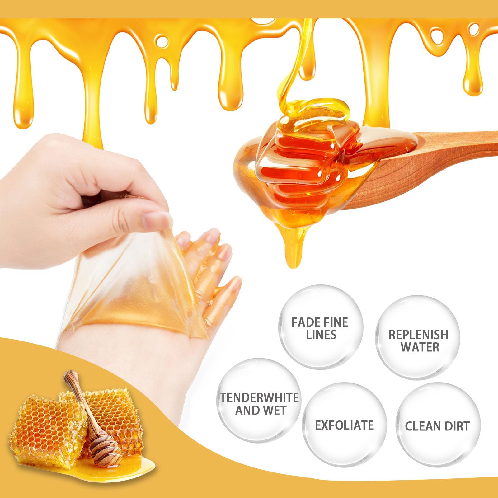 Grospe Honey Peel Off Hand Mask,Moisturizing Repairing Hand Mask,Exfoliating Hand Peeling Mask,Repair Rough Skin for Men & Women