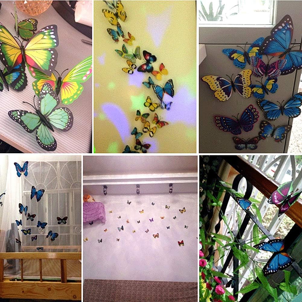 Somotersea 24PCS 3D Butterfly Wall Decal Removable Refrigerator Magnets Stickers Decor for Kids Room Decoration Home and Bedroom Art Mural Green