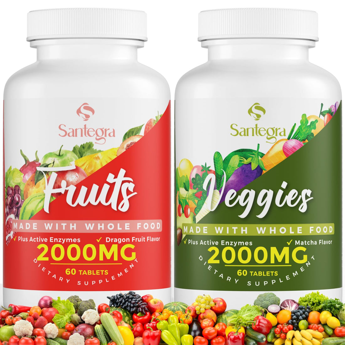 2000 MG Fruits and Vegetables Supplements, Natural Balance Over 35+ Fruits and Vegetables, 100% Whole Food Superfoods Fruit and Veggies Supplement, Energy Balance, Sugar-Free, Vegan, 120 Tablets