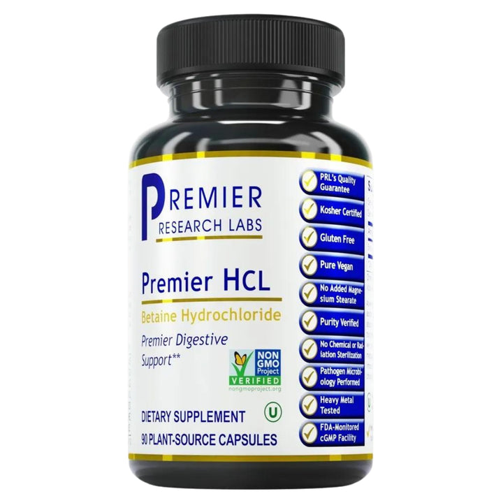 Premier Research Labs Premier HCL - Betaine HCL, Betaine Hydrochloride Supplement for Optimal Digestive Function, Nutrient Absorption, Betaine-HCL for Low Stomach Acid- 90 Vegetarian Capsules