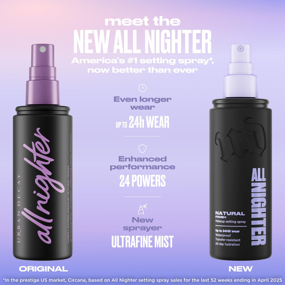 Urban Decay All Nighter Waterproof Makeup Setting Spray - Natural Finish, Up to 24HR Wear, Ultra-Fine Facial Mist, Hydrating Foundation Face Primer, Smudge-Proof, Transfer-Resistant - 4 fl oz