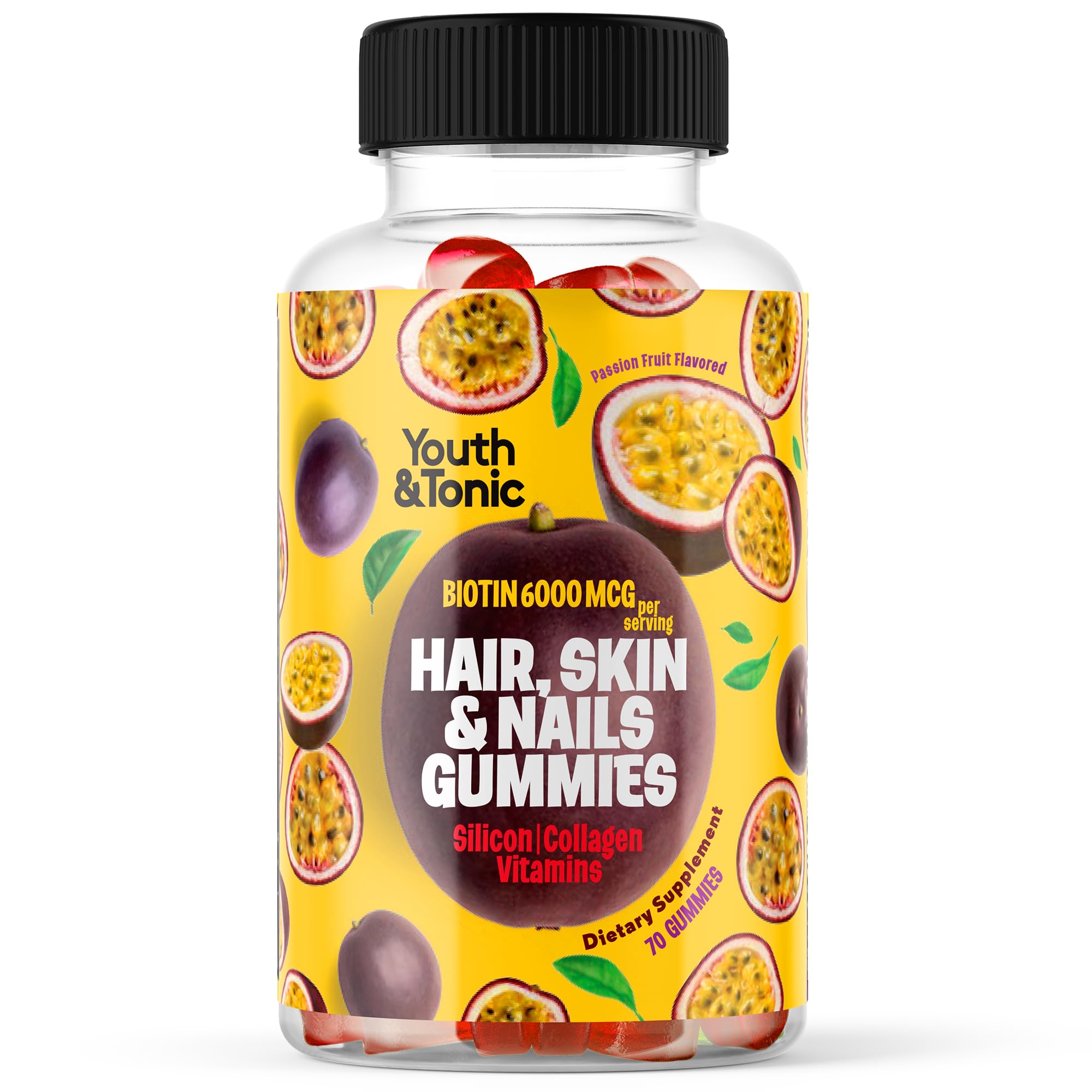 70 Hair Gummies Biotin 6000mcg Collagen Silicon PABA & Multivitamins | Hair Skin and Nails Vitamins Gummy for Women | B Complex Folic Acid 400mcg Vitamin A C D E & Zinc for Hair Growth | Pectin-Based