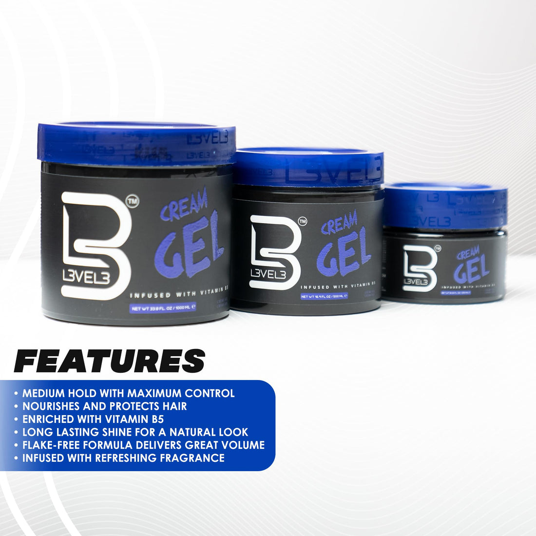 Level 3 Cream Gel - Provides Volume and Medium Hold - With Vitamins to Nourish and Protect Hair L3 - Level Three Mens Hair Styling Cream (250 ml)