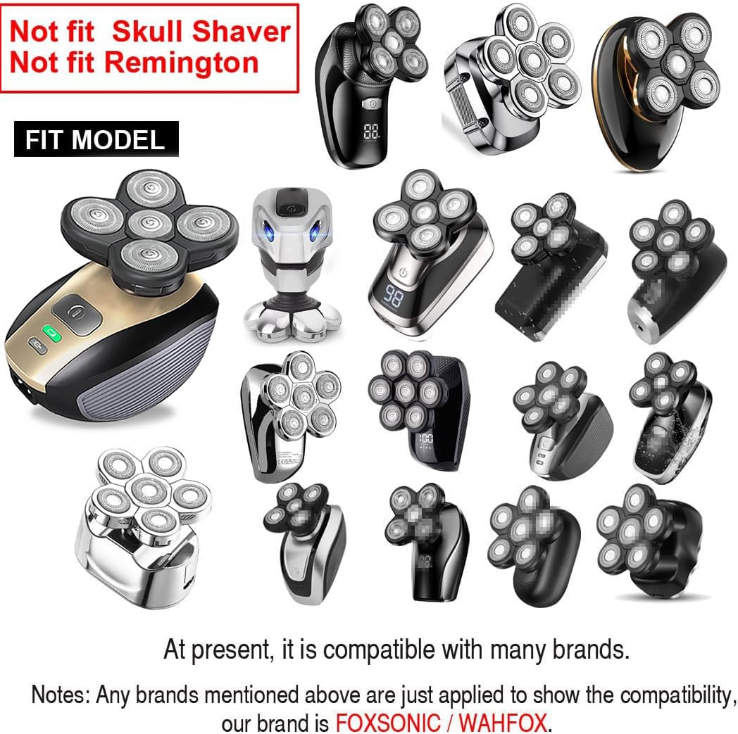 FOXSONIC Universal 6 Blades Replacement Heads for Mainstream Shaver Brands, 5 Blades Head Shaver Replacement Blades, Head Shaver Bald Shaver Replacement Heads with Blade Cover Shaver Head (Black)