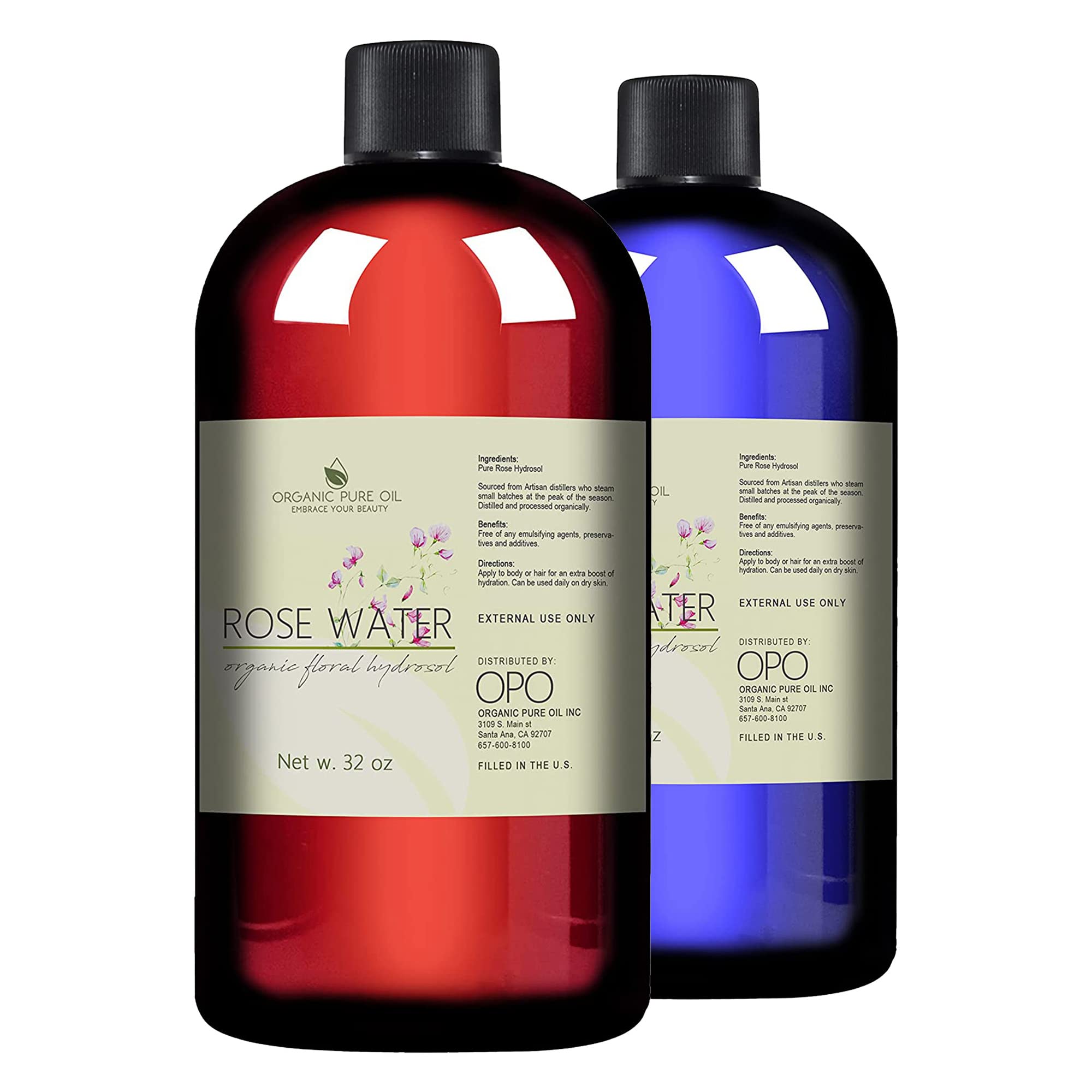 Rose Hydrosol Water - 32 oz - Pure Rose Hydrosol – Hydrating Face Toner Rose Water for Skin and Hair, Linen Spray for Sheets, Room Freshener, Body Spray by Organic Pure Oil - Packaging May Vary