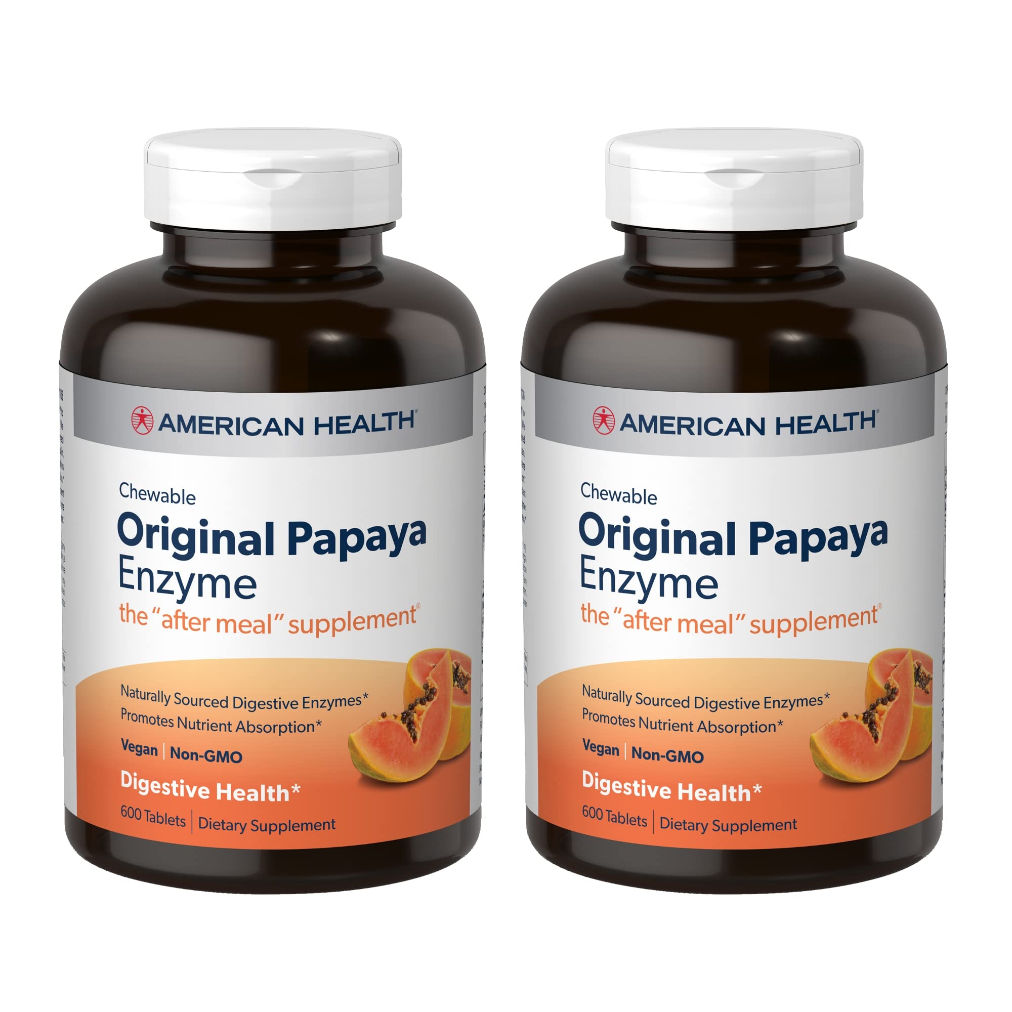 American Health Original Papaya Enzyme - 600 Chewable Tablets, Pack of 2 - The After-Meal Supplement - Non-GMO, Vegan - 400 Total Servings
