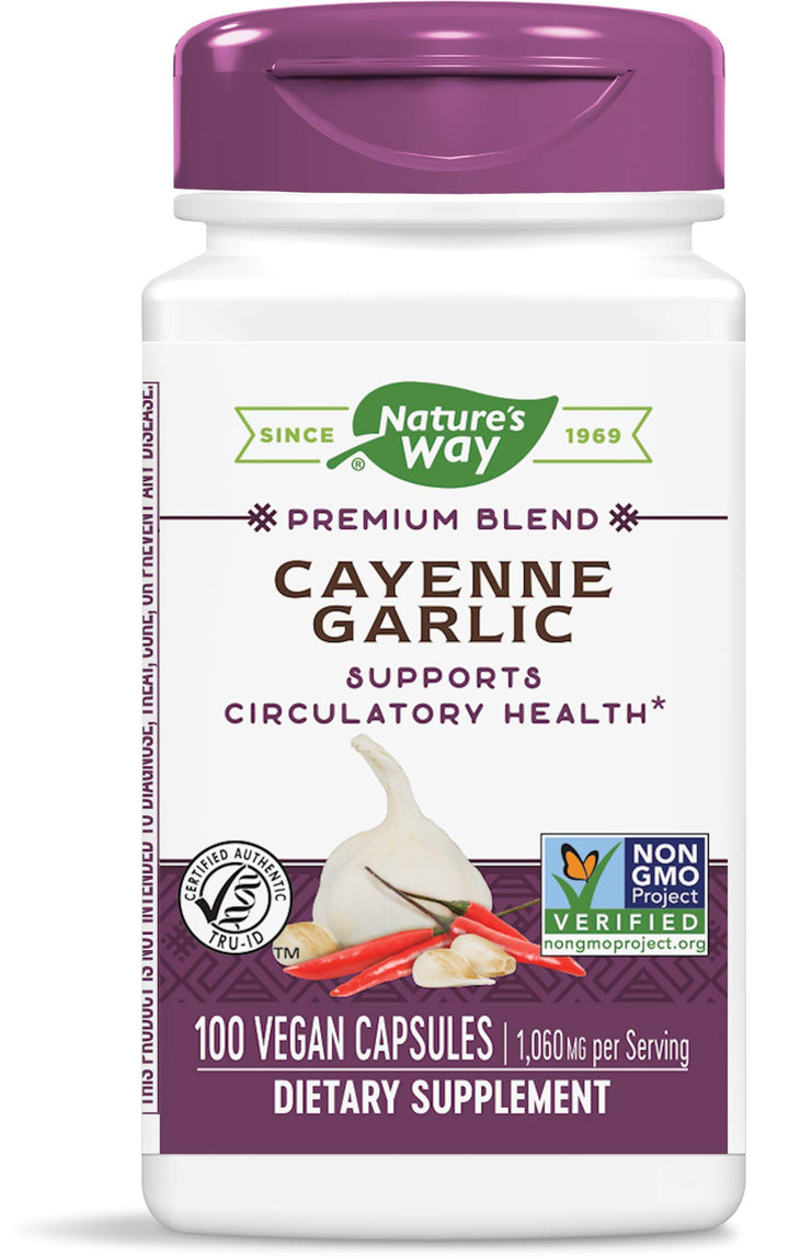Nature's Way Cayenne-Garlic Premium Blend Circulatory Health* 1060 mg Per Serving Vegan 100 Capsules