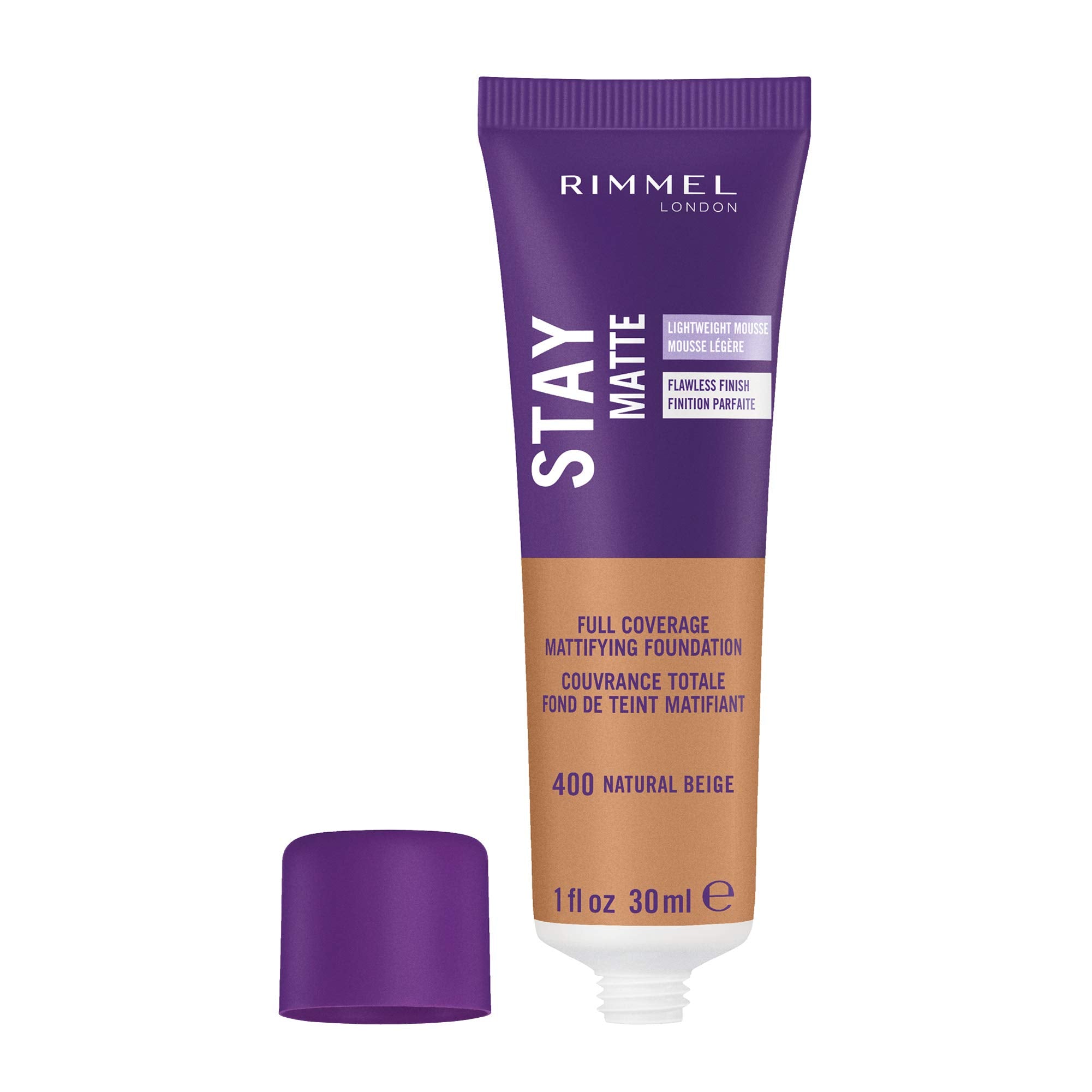 Rimmel London Stay Matte Liquid Mousse - 400 Natural Beige - Foundation, Lightweight, Shine Control, Oil-Free, 1oz