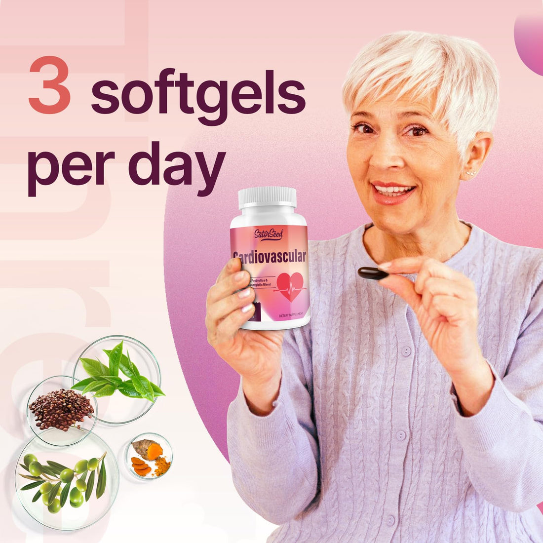 SatorSeed Cardiovascular Supplement 3000MG Multi-Vitamins, Probiotics, Omega-3 & CoQ10 Synergistic Blend for Adults (2 Bottle)