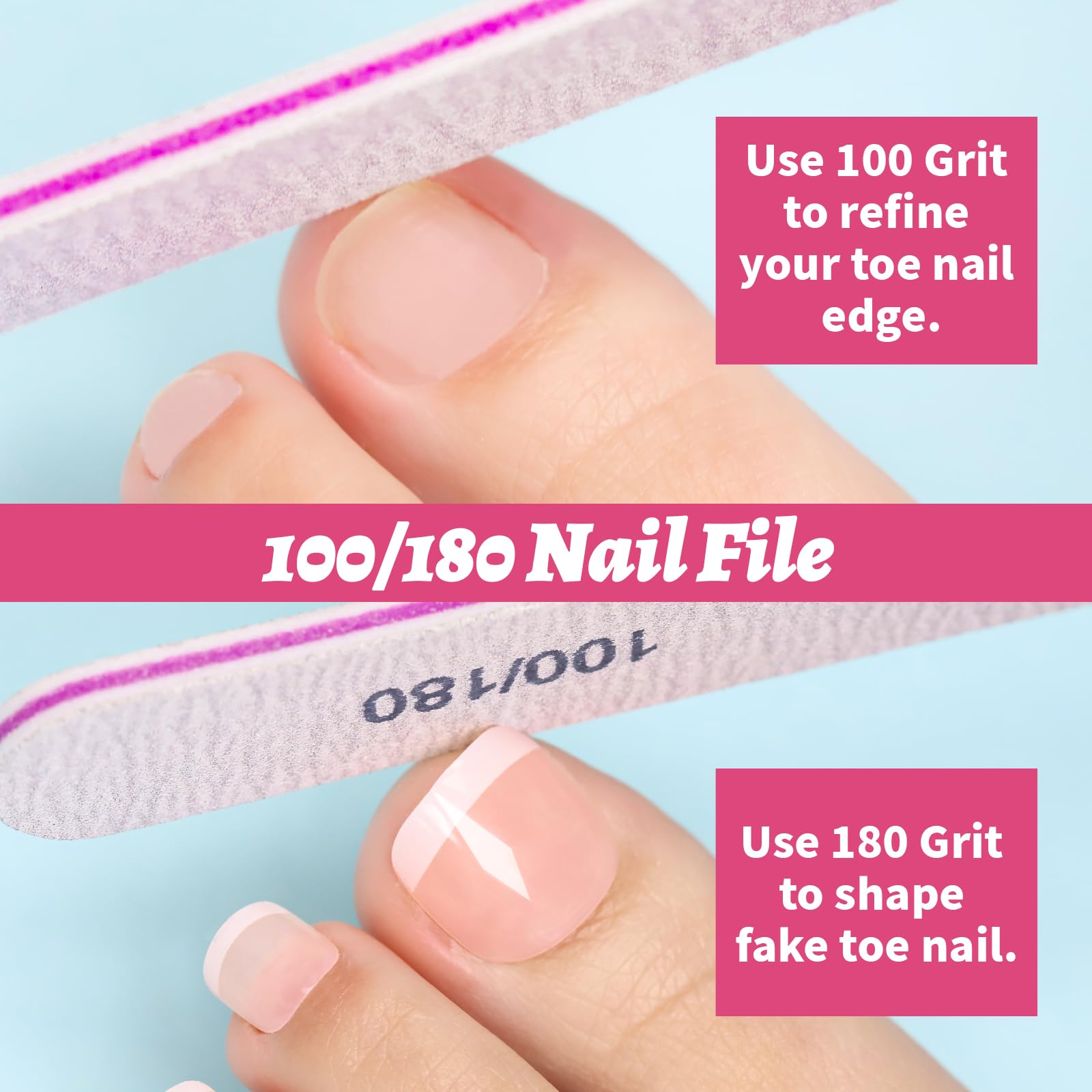 Teenitor 144pcs Press on Toenails for Women, 6 Sets French Tip Toe Press on Nails, Toe Nail Tips Fake Toenails, Fake Toe Nails Glue on Toe Nails Press on