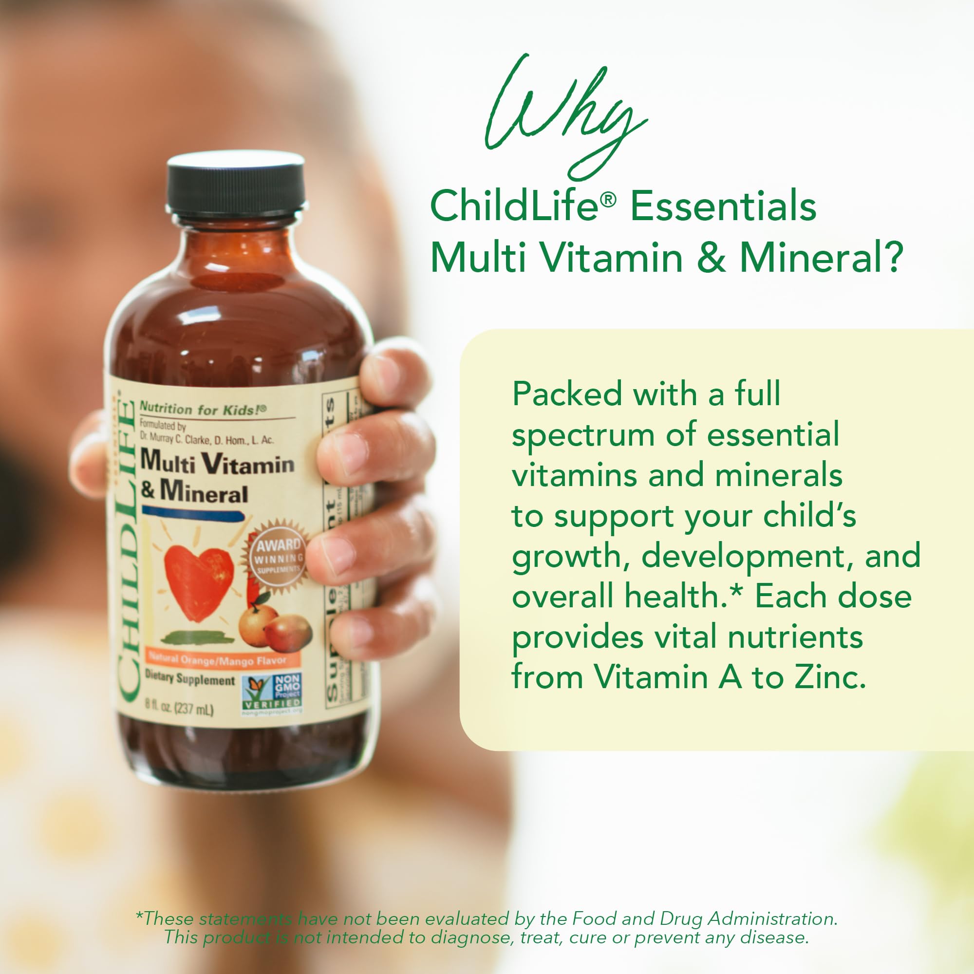 CHILDLIFE ESSENTIALS Kids Multivitamin & Mineral - Kids Vitamins, Liquid Multivitamin for Kids, Toddler Multivitamins, Liquid Vitamins, Baby Multivitamin - Natural Orange & Mango, 8 Fl Oz (Pack of 1)