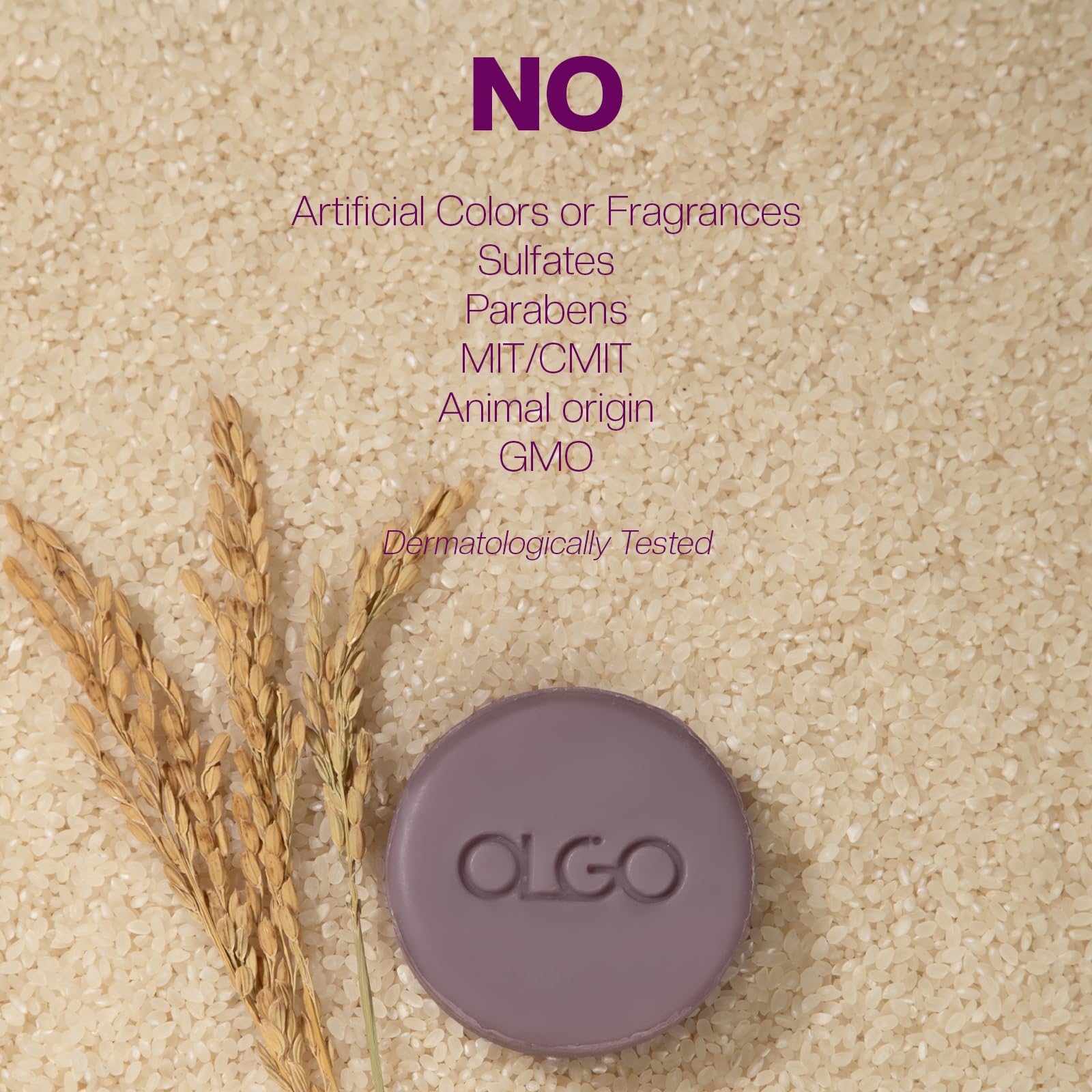 OLGO Rice Cleansing Bar 3.5 oz - Soap-free cleansing bar for face and body | crystal clear & moist skin with fermented Korean rice water and natural lavender oil | vegan, sustainable formula