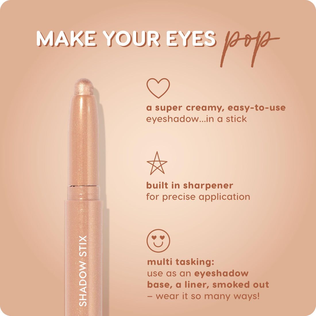 ColourPop Shadow Stix - Cream Eyeshadow Stick with Long-Lasting Color - Multi-Use Cream Makeup with a Built-In Sharpener & Precise Tip for Easy Application - Honey BB (0.05 oz)