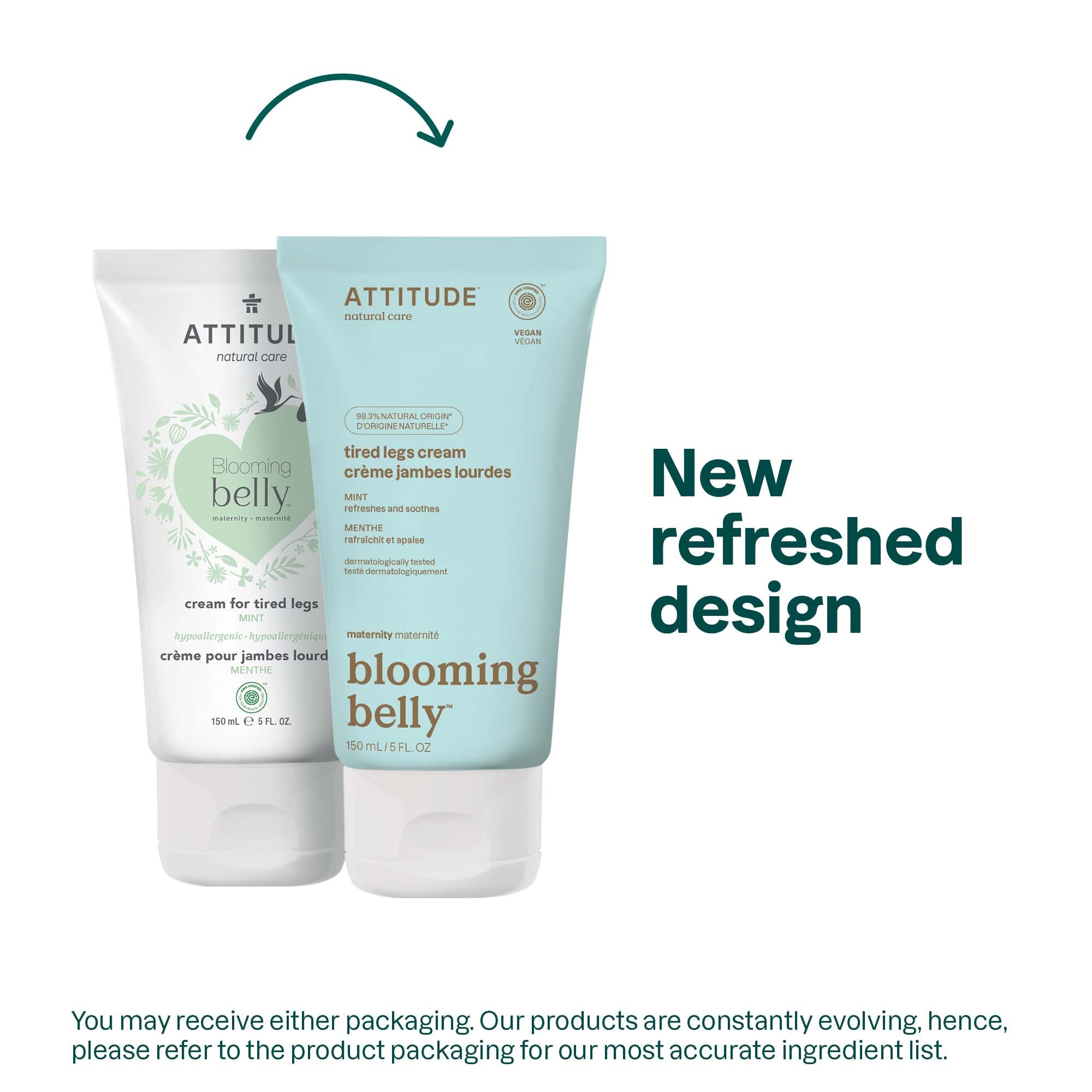 ATTITUDE Pregnancy Tired Legs Cream, EWG Verified, Dermatologically Tested, Plant and Mineral-Based, Vegan Maternity Products, Soothing and Refreshing Mint, 5 Fl Oz