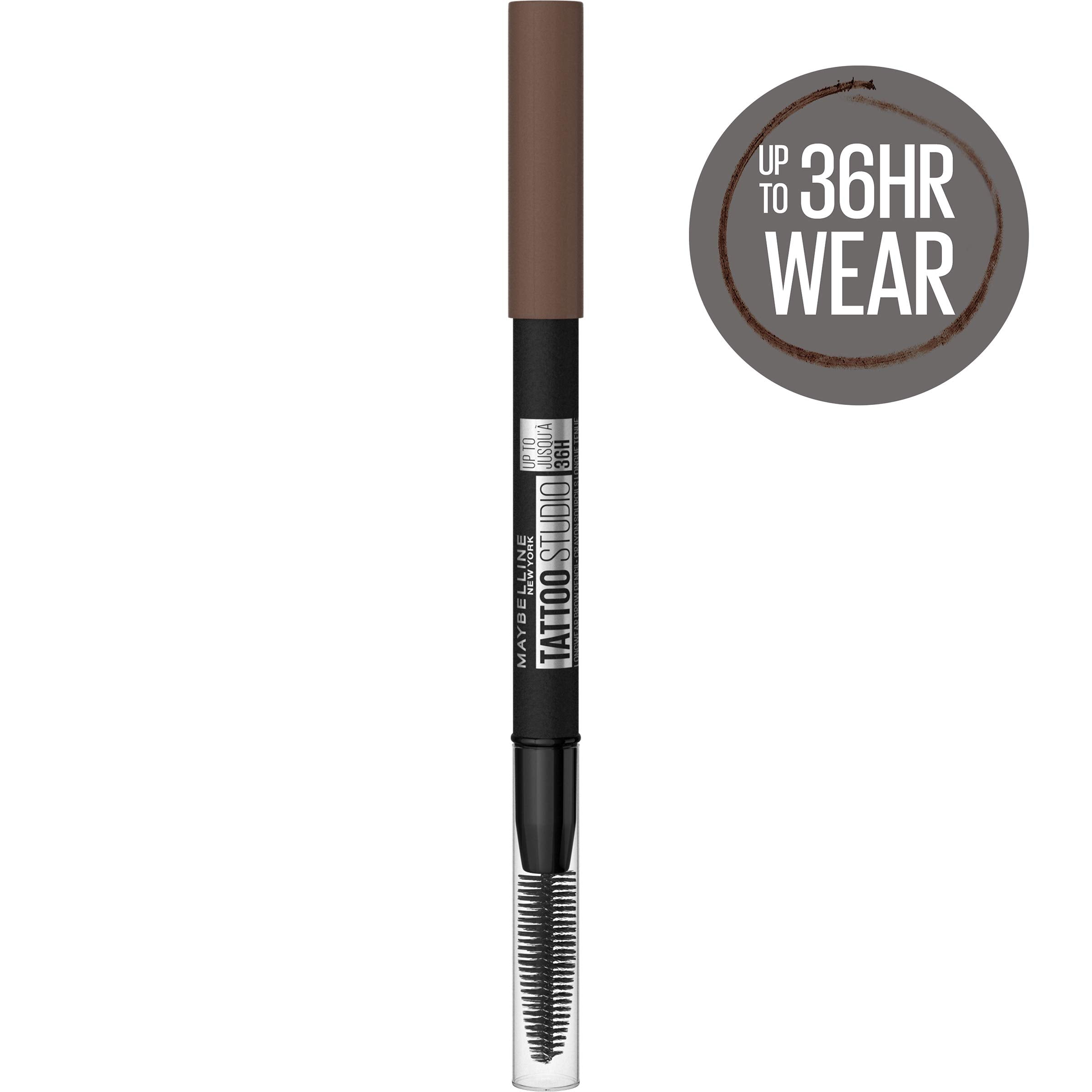 Maybelline TattooStudio Waterproof Eyebrow Pencil, Sharpenable, Longwear, Long Lasting, Pigmented Eyebrow Pencil for Defined Brows, Medium Brown, 1 Count