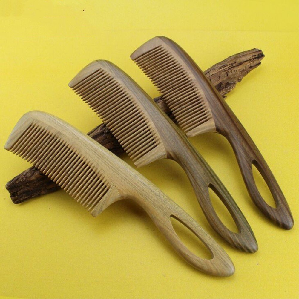 Aguder Green Sandalwood Hair Combs Gift Set 2pcs No Static Detangling Natural Aroma Handmade Wooden Comb Wide and Fine Tooth