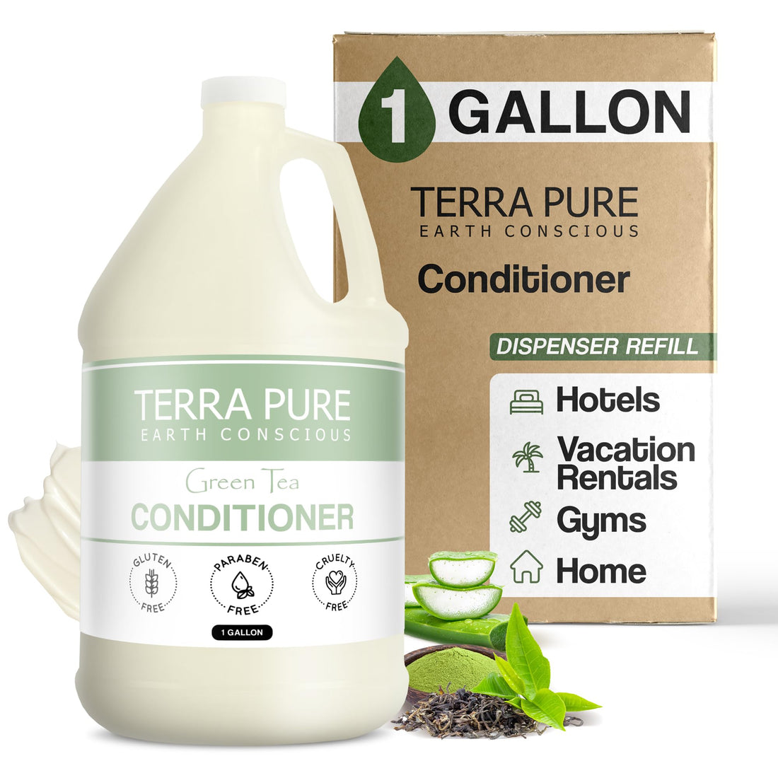 Terra Pure Green Tea Hotel Conditioner | 1 Gallon | for Hospitality & Vacation Rentals to Refill Dispensers | (Single Gallon)