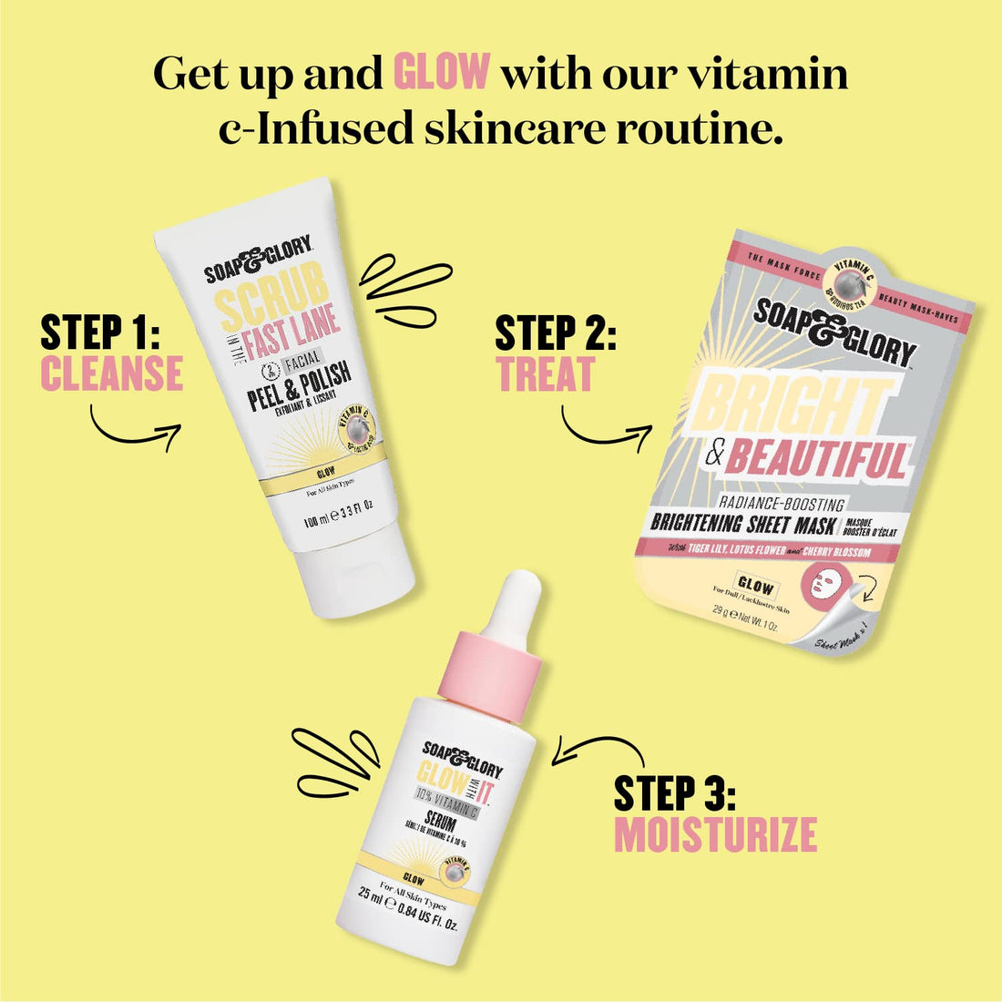 Soap & Glory in The Glow How Vitamin C 5% Glycolic Acid Exfoliating Tonic - Gentle Glycolic Acid Toner + Chamomile Extract - Pore Exfoliating Toner + Glow Tonic for Brighter, Healthier Skin (200ml)